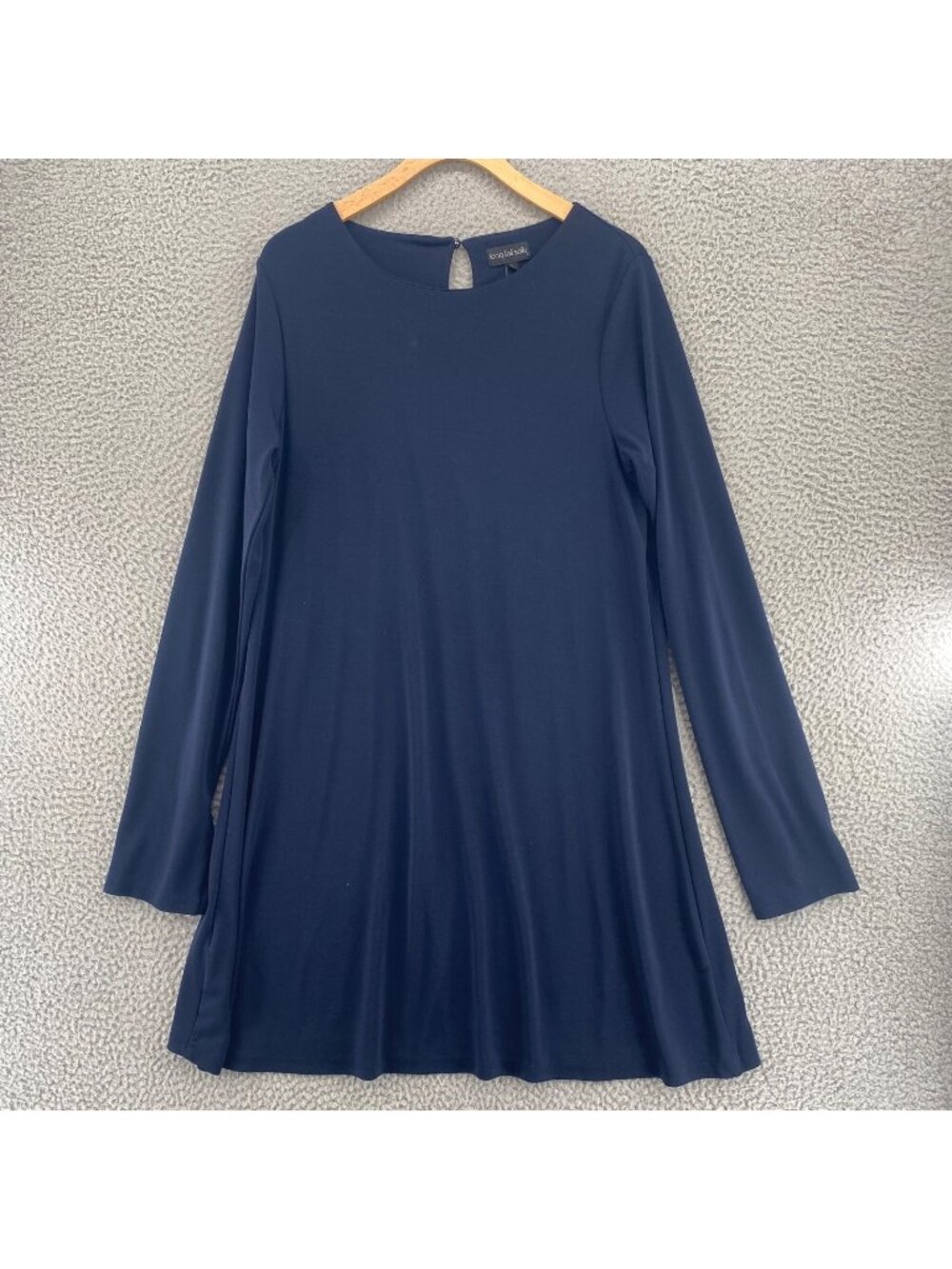 Long Tall Sally Dress Womens Medium Navy Shift Long Split Cuff Sleeves Jersey